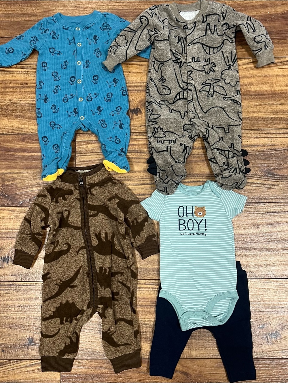 Carter’s Boy Onesie/Pant, Pjs, Outfit 5 Piece Bundle - Sz 3M, Dino, Lion, Bear